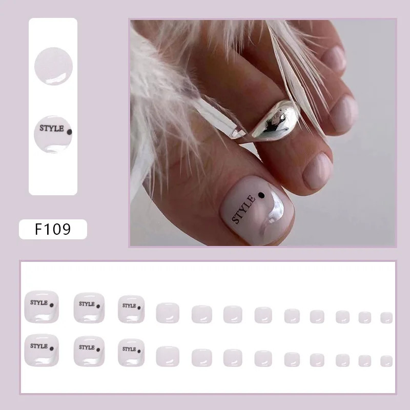 24pcs Glitter Fake Toenails Reusable Full Cover Acrylic Foot Nail Tips
