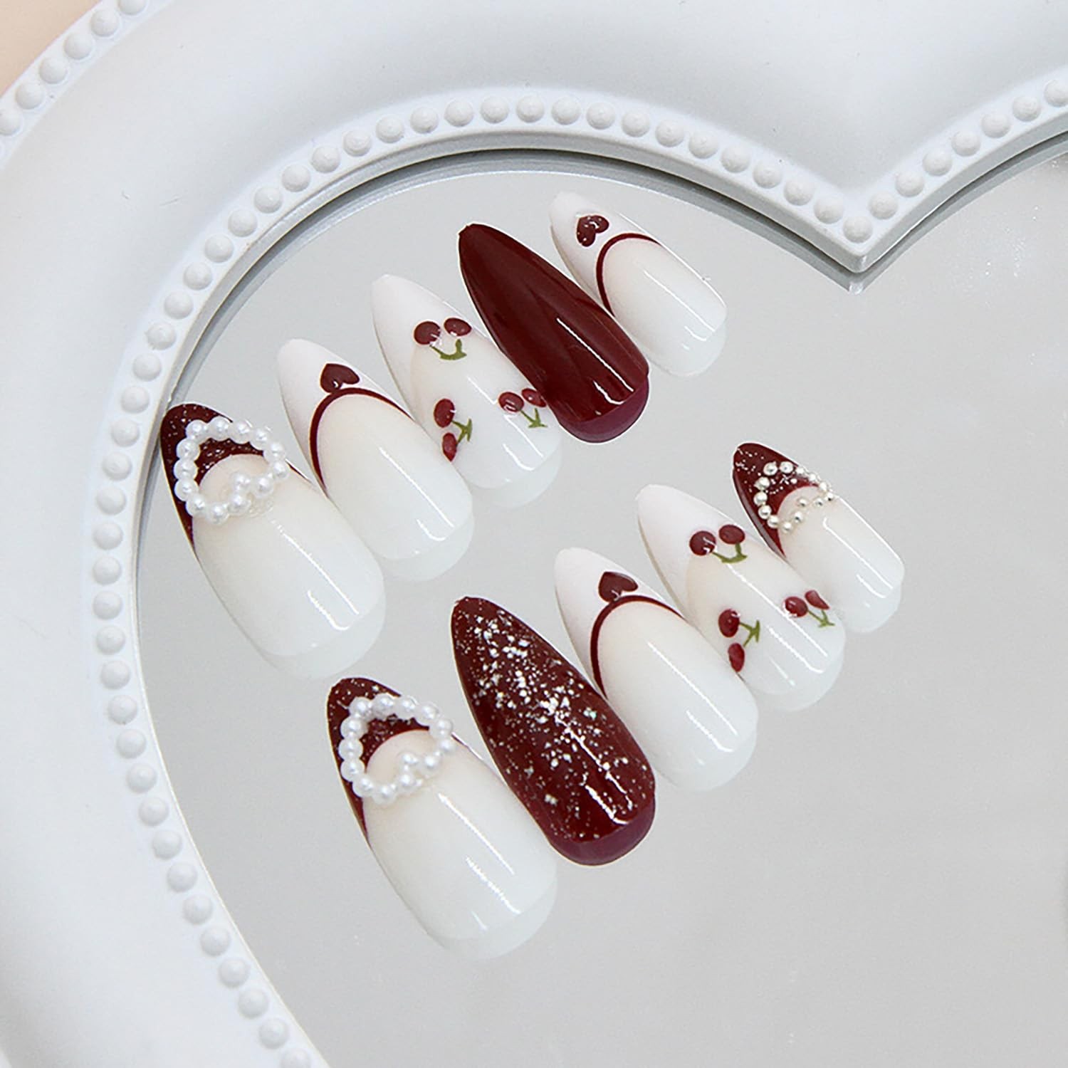 Press on Almond Nails Medium Length Glossy Full Cover Acrylic Almond Shaped F…