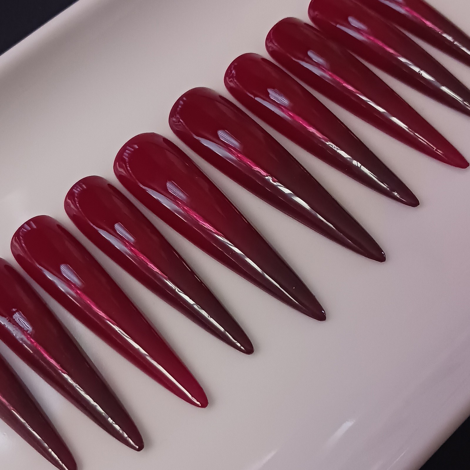 ✨️Dark Red Burgundy xxl Stiletto Handmade Gel Press On Nails 10pcs Size S