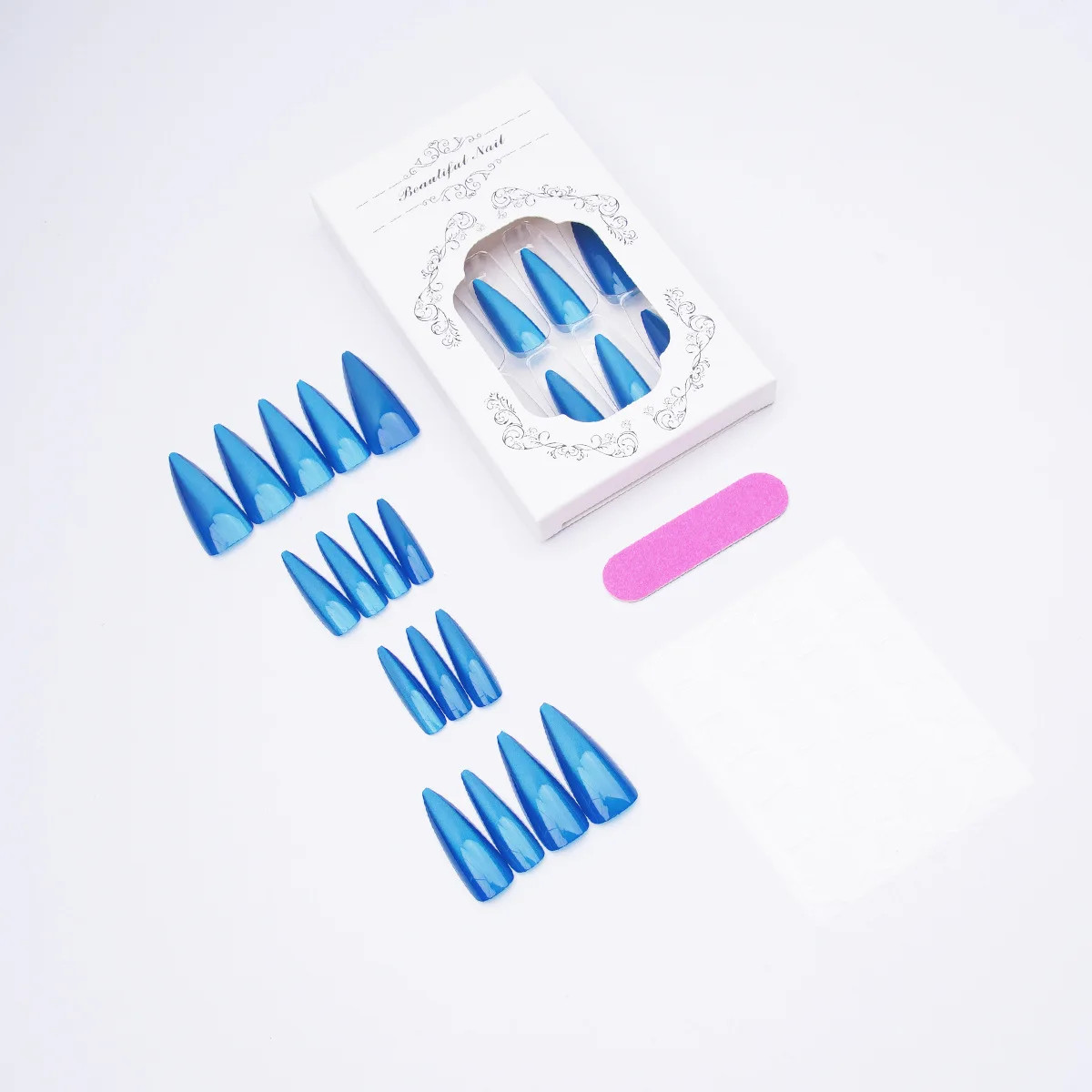 24pcs Long Pointed Red Cat Eye Press On Nails Sweet Cool Reusable Fake Nails