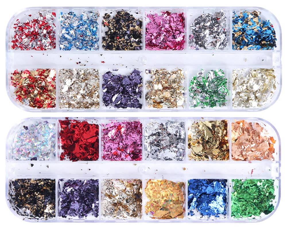 24 Grids Foil Nail Art Holographic Aluminum Nail Foil Flakes Stickers Nail Sequi