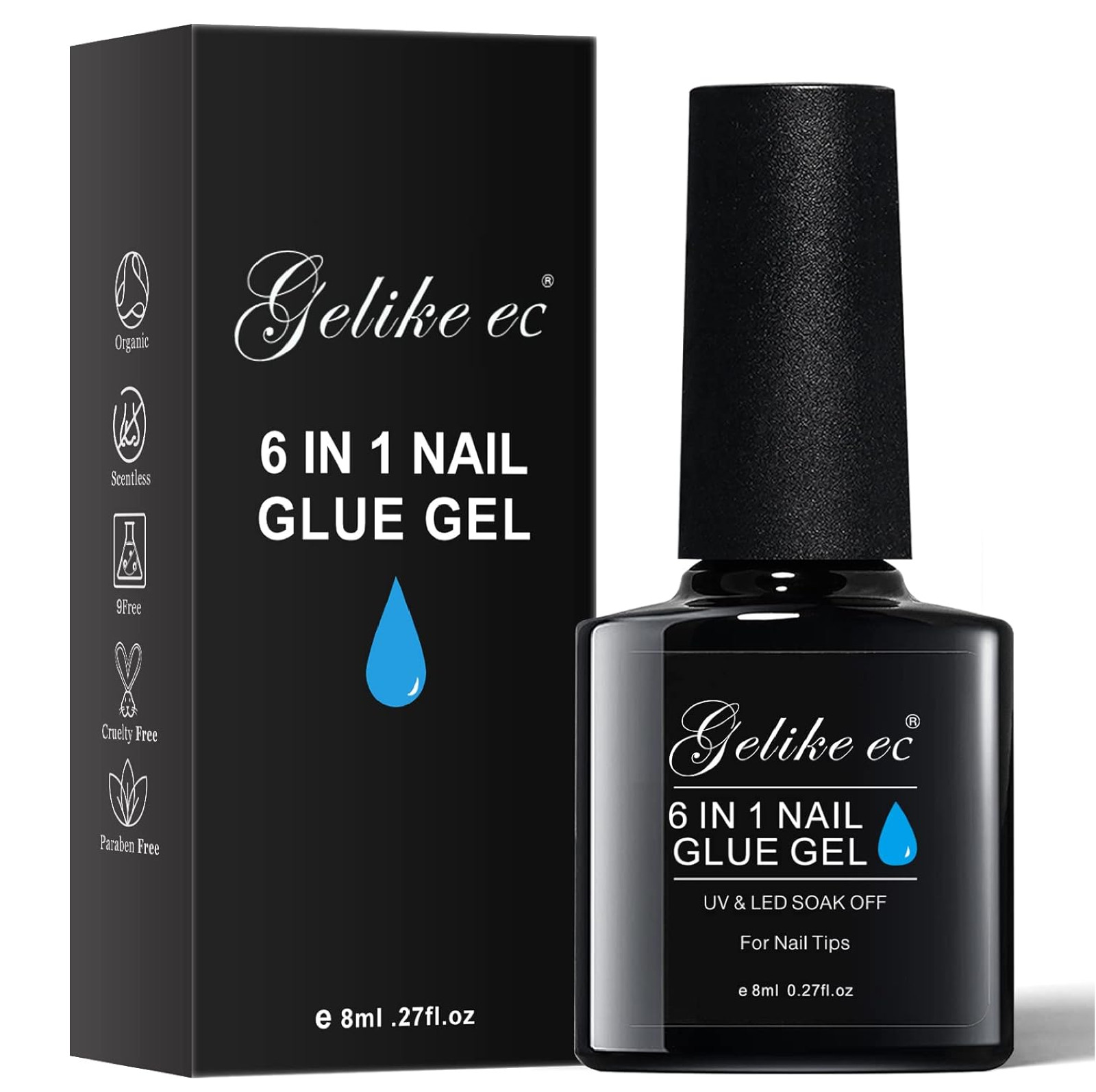 Gelike EC Gel Nail Glue for Press on Nails: 6 in 1 Strong UV Nail Glue for Nail