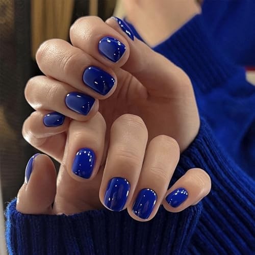 120Pcs Short Press on Nails – Royal Blue Fake Nails Glossy Square Glue