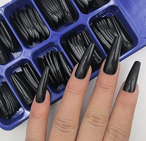 100pc Coffin False Nails Press ons Artificial Fingernails Acrylic Tips Black