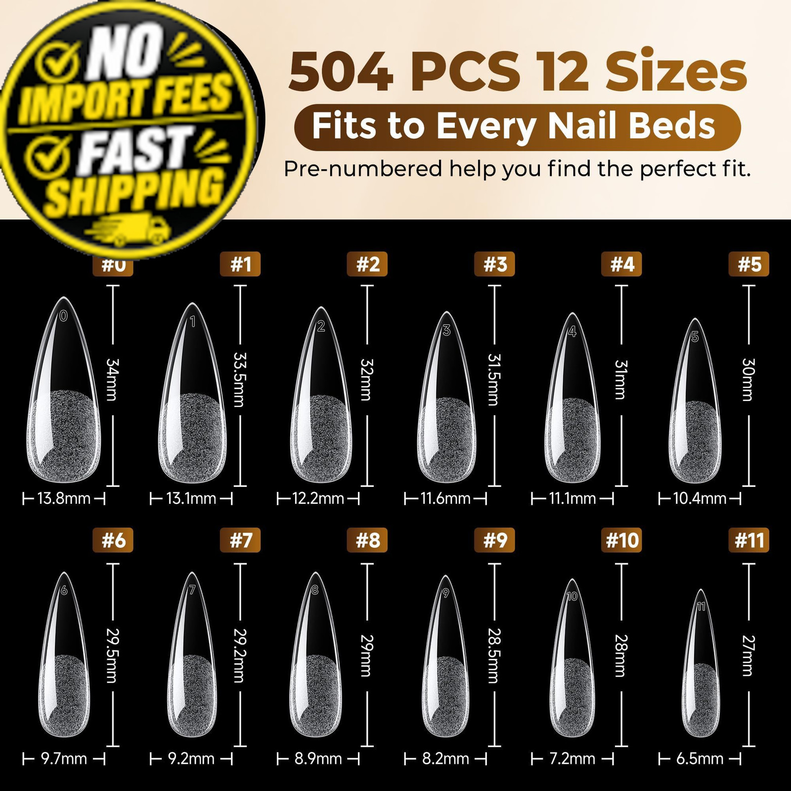 UNA GELLA Long Stiletto Nail Tips 504PCS, Full 504 Count (Pack of 1), Clear