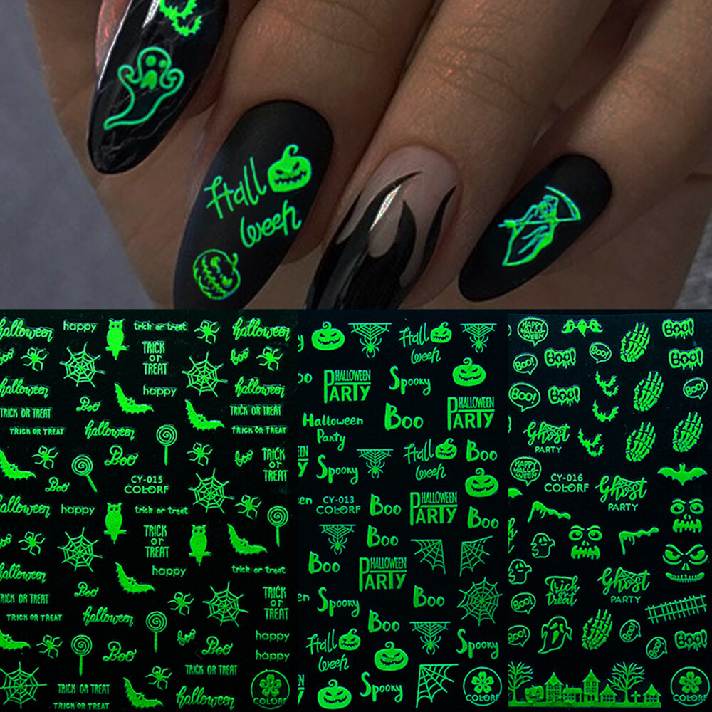 Luminous Halloween 3D Nail Stickers Glow In Dark Design Decals Nail Decoration