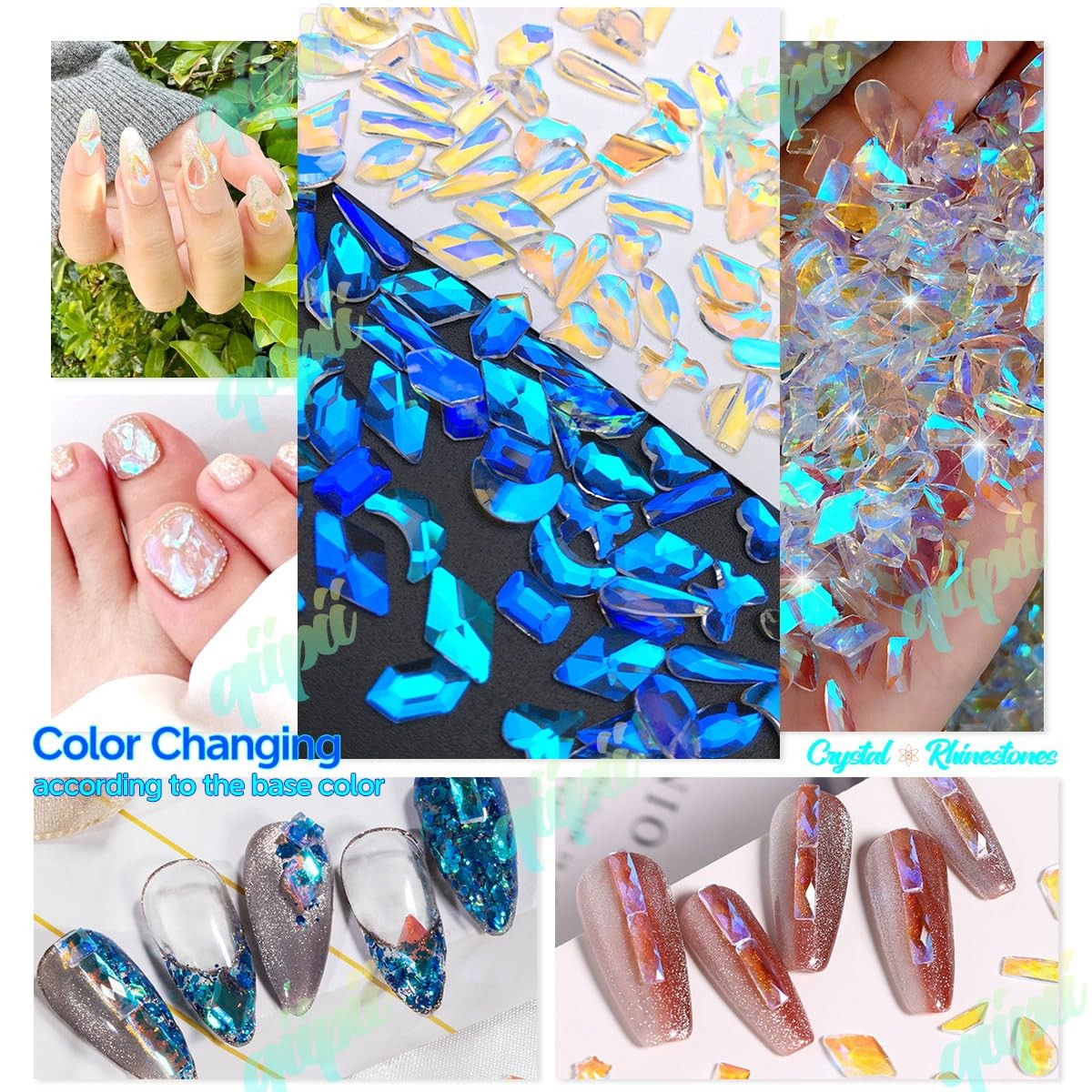 Aurora Nail Art Rhinestones Clear Moonlight Nail Charms Multi Shapes Aurora Flat