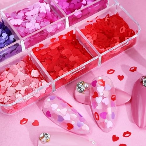 6 Grids Valentine’s Day Heart Glitter Multiple Colors Sequins for Nail heart3