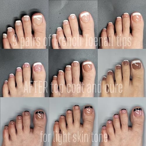 Toe Nail Press On Kit 270 Pcs – French Tip Acrylic Soft Gel Toes, 9 Colors Matte