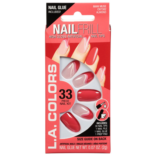 L.A. Colors Nail Frill Nails Tips Red Pink #382 – Mani Muse 33 Piece SET