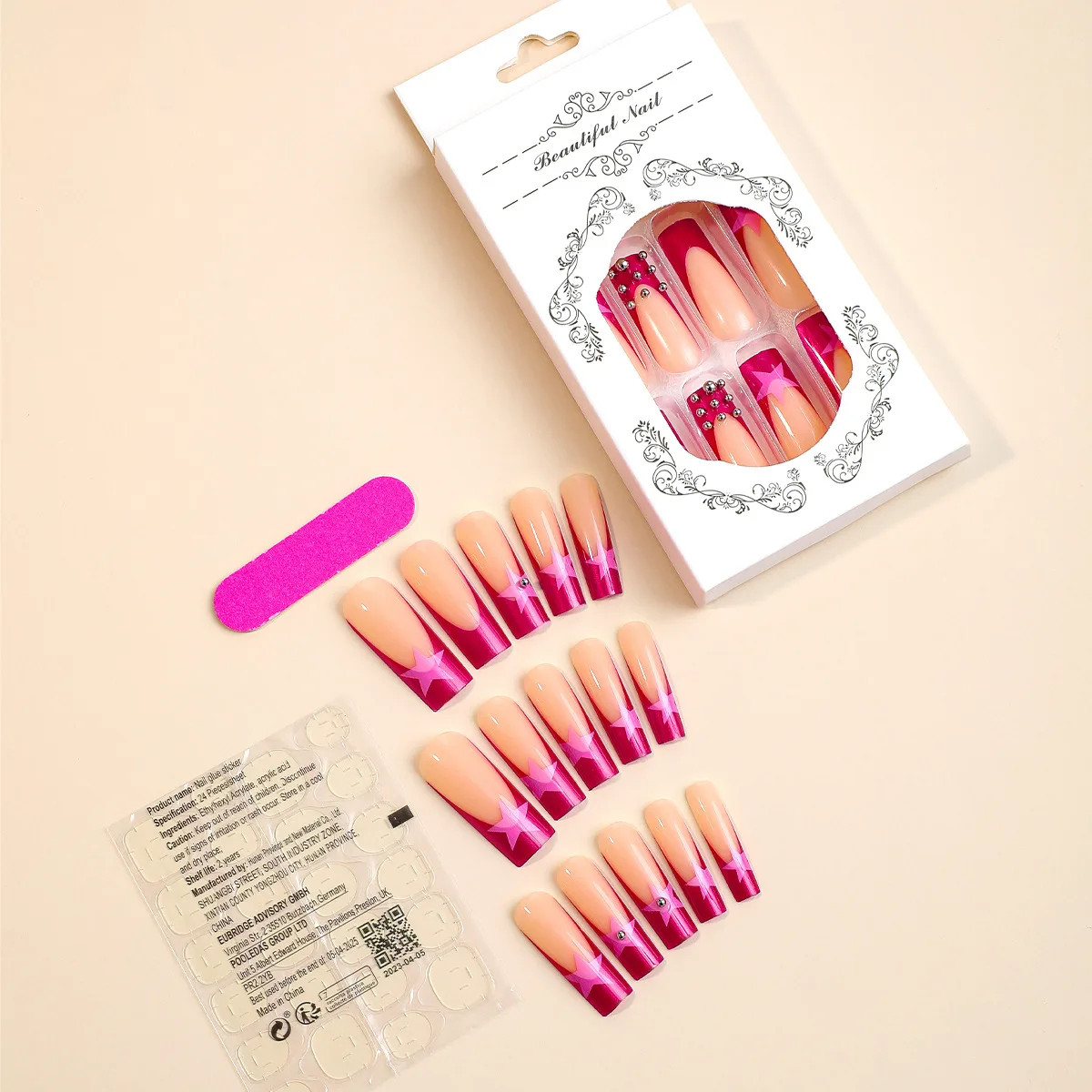24pcs 3D Flower Bowknot False Nails Y2K Long Coffin Press On Nails