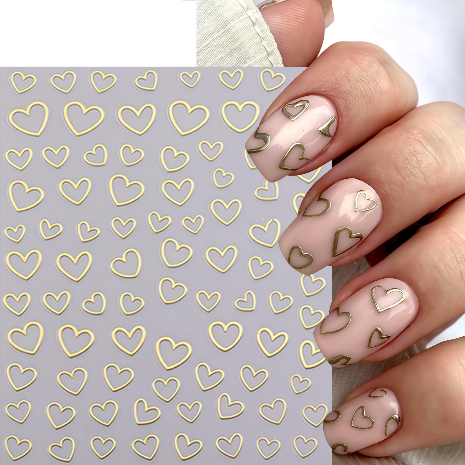 8Sheets Valentines Day Heart Nail Art Stickers Metallic Heart Nail Decals Min…