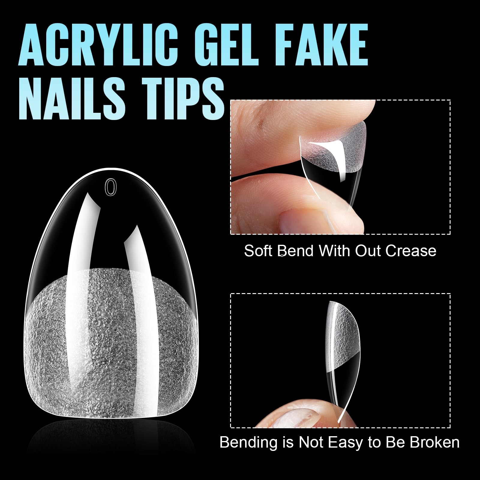 TOMICCA Extra Short Almond Nail Tips 192Pcs Short Nail Tips 12 Sizes