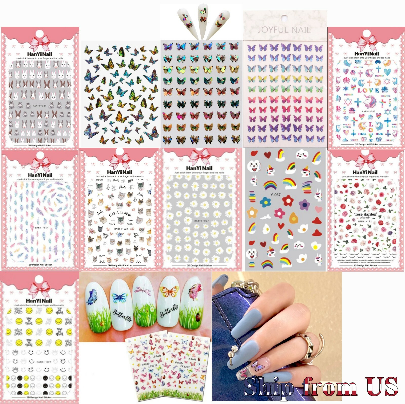 3D Nail Sticker Decal Lot Nail Art Adhesive DIY Design Decor Waterproof US Stock