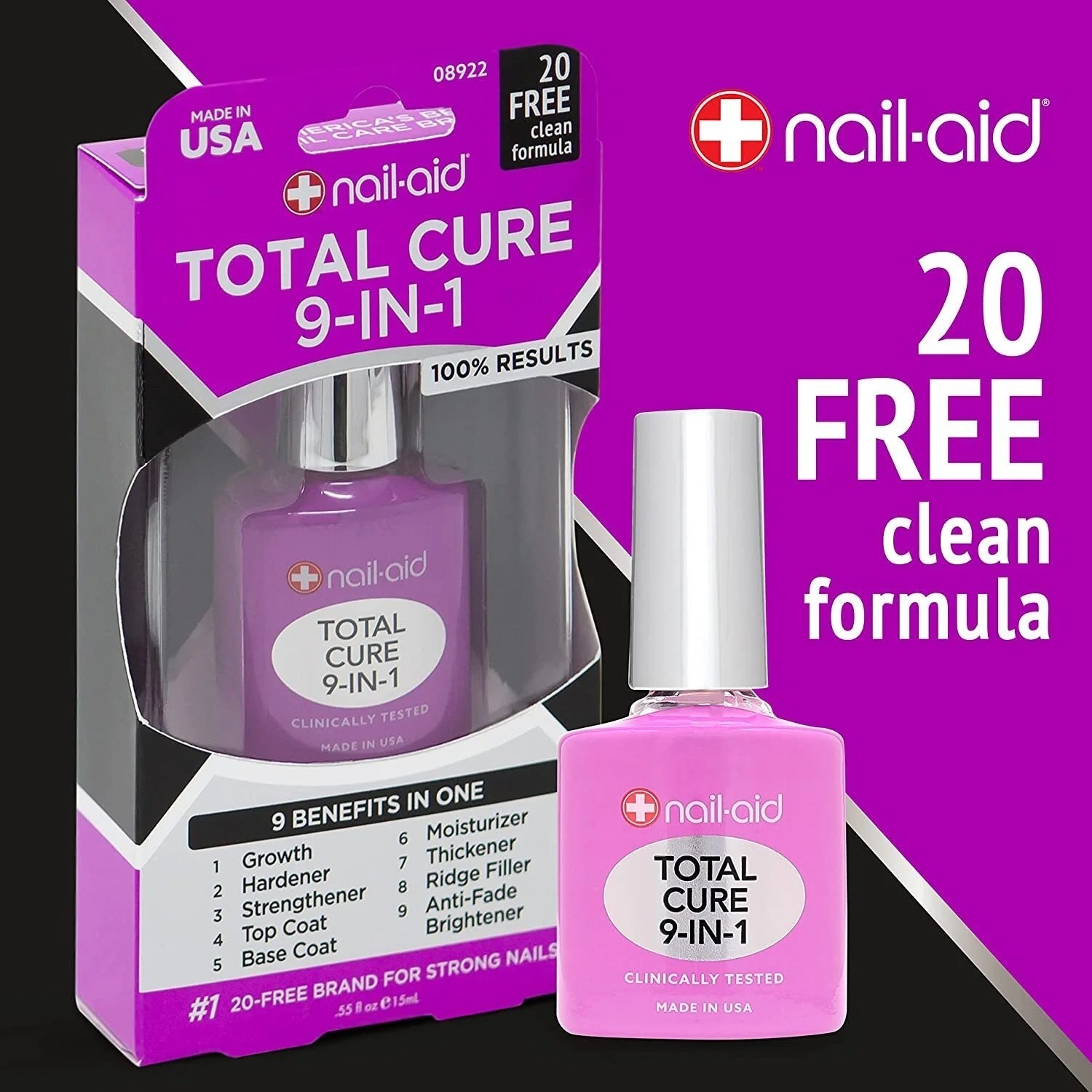 Nail-Aid Total Cure 9-in-1 Nail Strengthener Growth & Hardener 0.5oz – Pack of 3