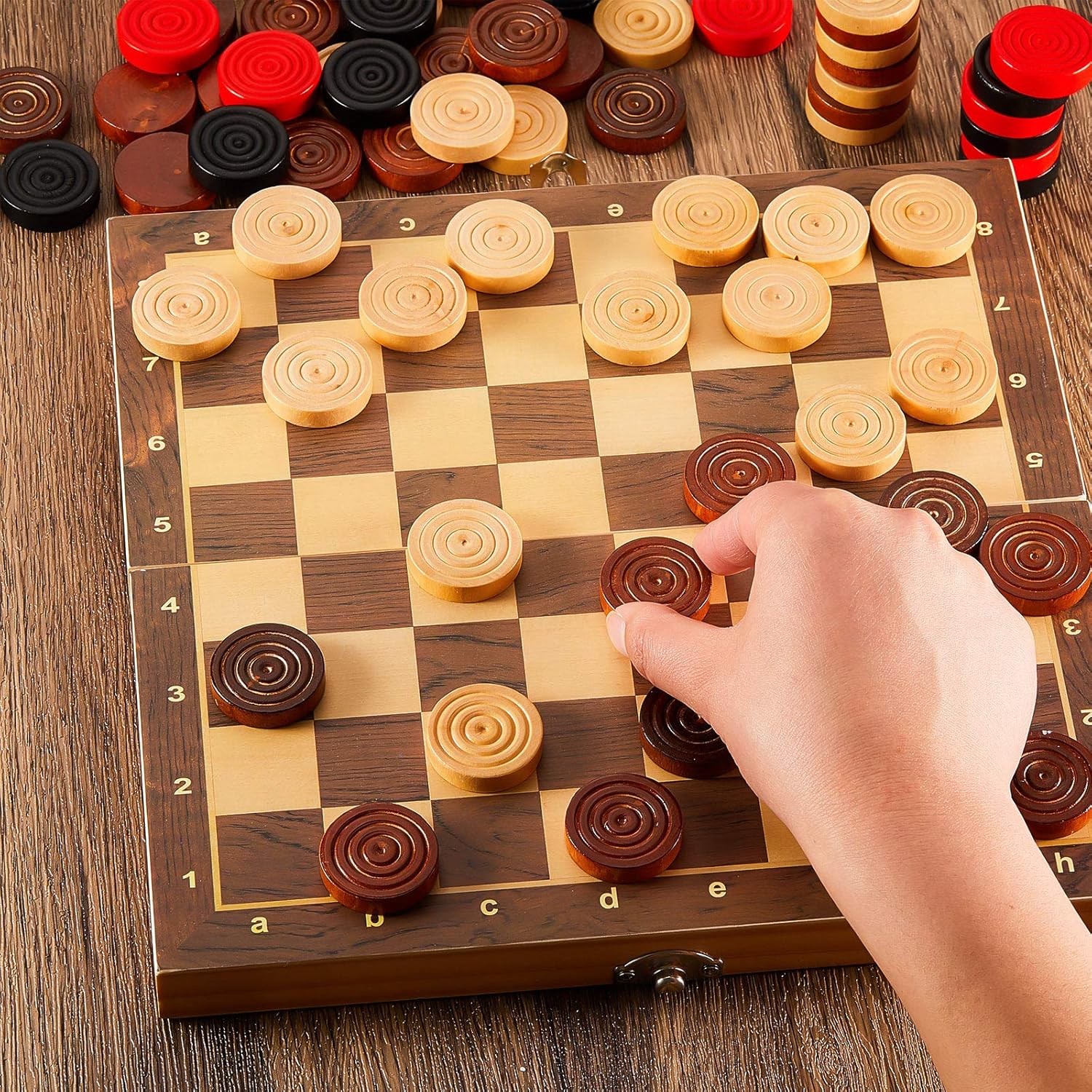 48 Pieces Wooden Checkers 1.06 Inch with Stackable…