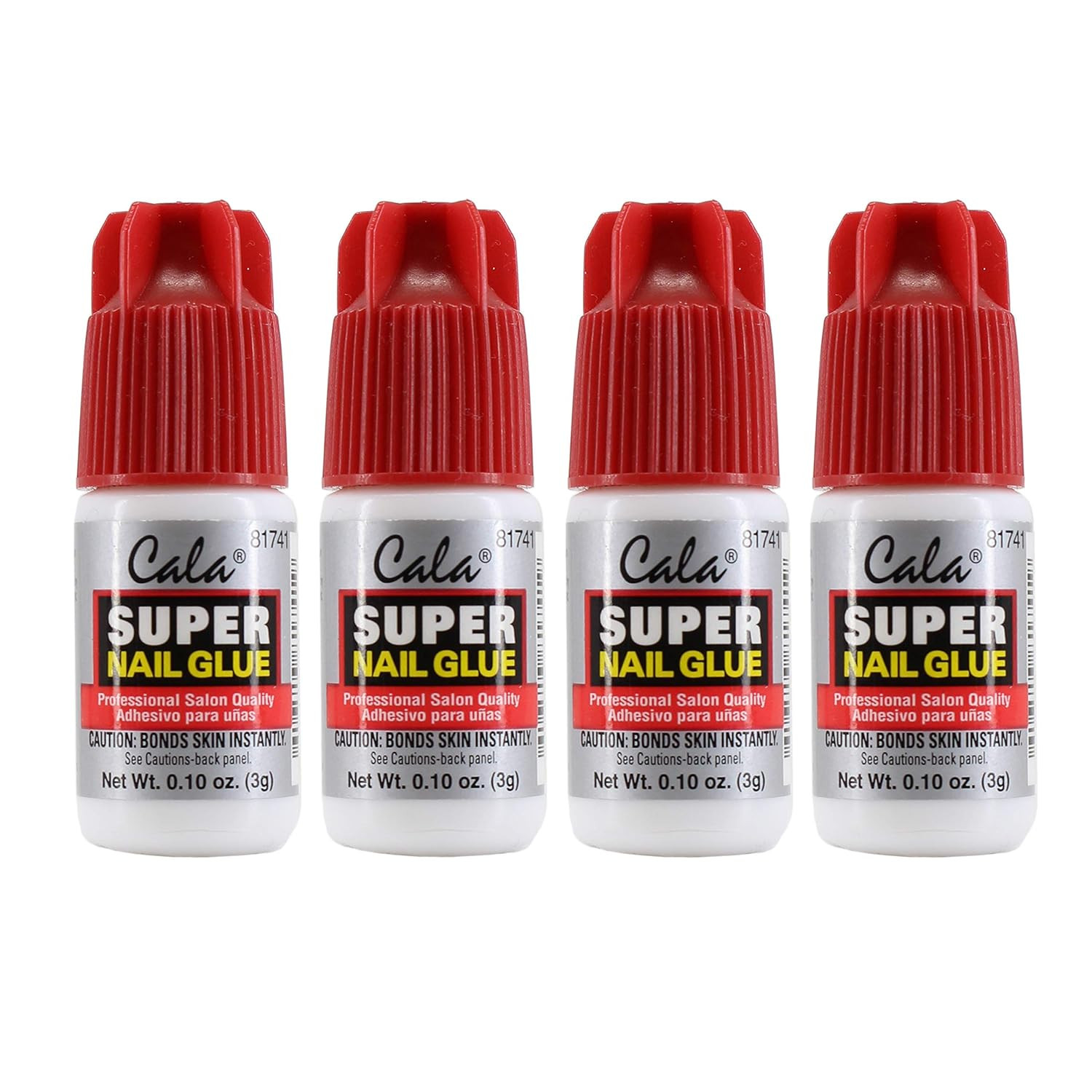 CALA Super Nail Glue 0.10 oz Pack of 4 Strong Bonding Adhesive for Nails