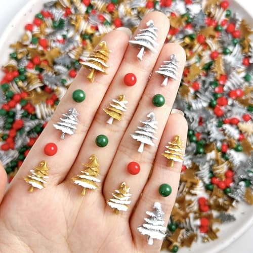100Pcs Christmas Nail Charms and Gems Gold Silver Christmas Tree Nail Green