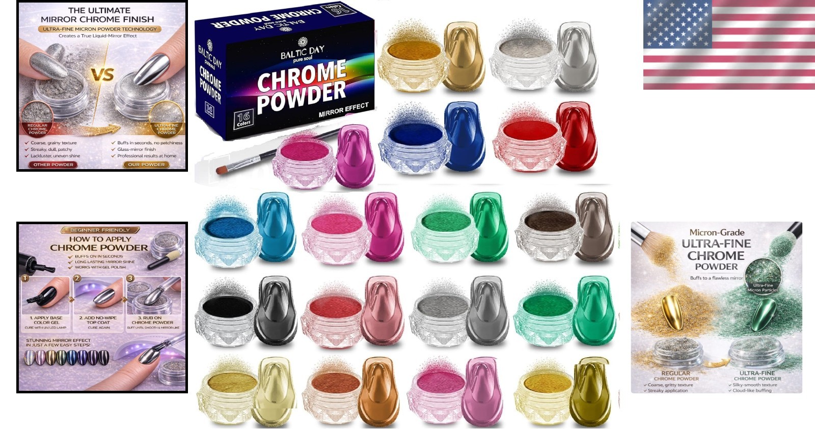 Vibrant Chrome Pigment Set – Nail Art, Epoxy Resin, Painting