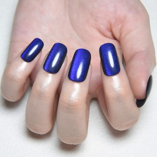 Royal Blue Cat Eye Press on Nails – Medium Square – Medium Square Stick