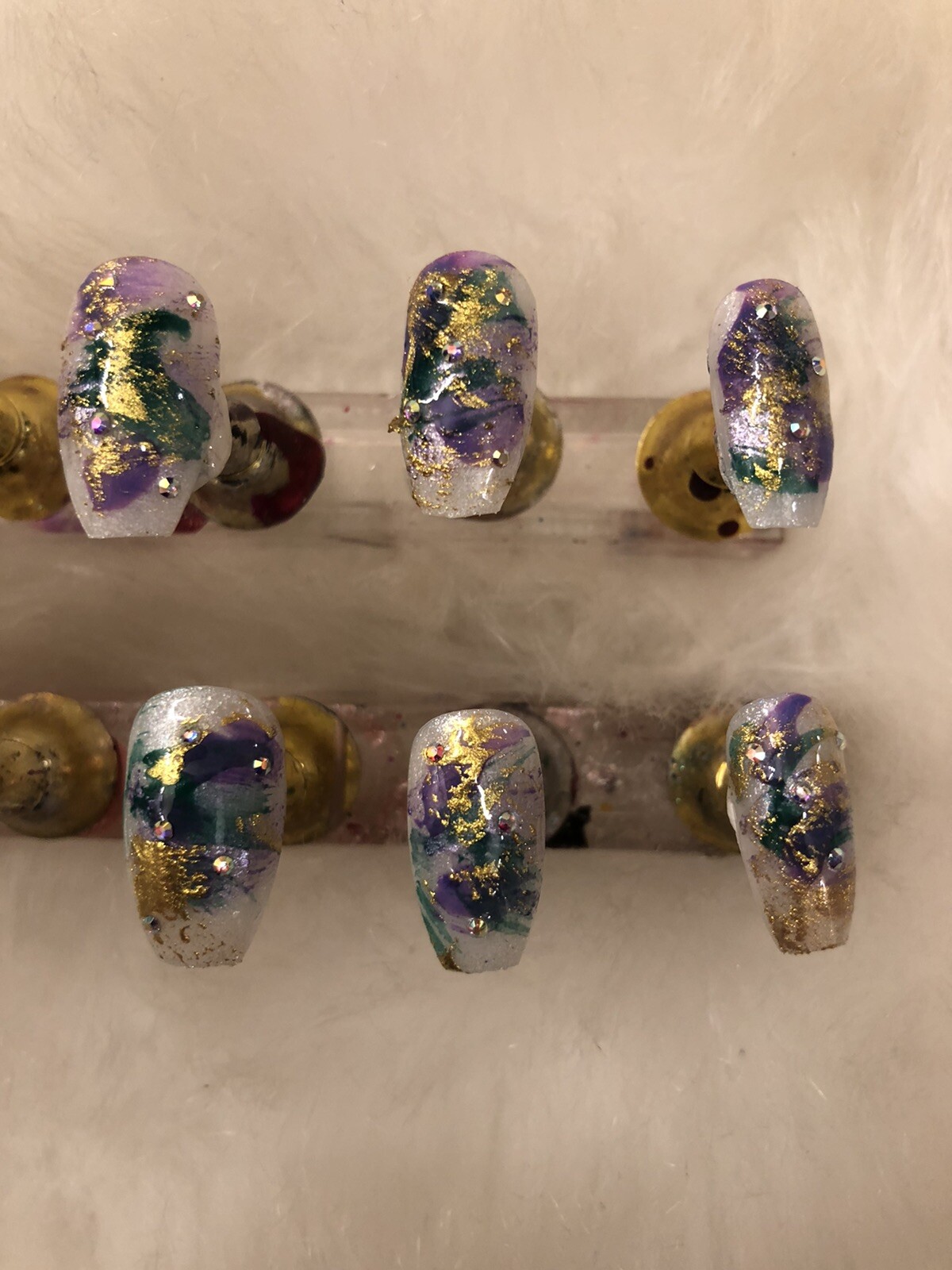 ℤ ℕ𝕒𝕚𝕝𝕤! Handmade Gorgeous Set of S Coffin Mardi Gras Press On Nails