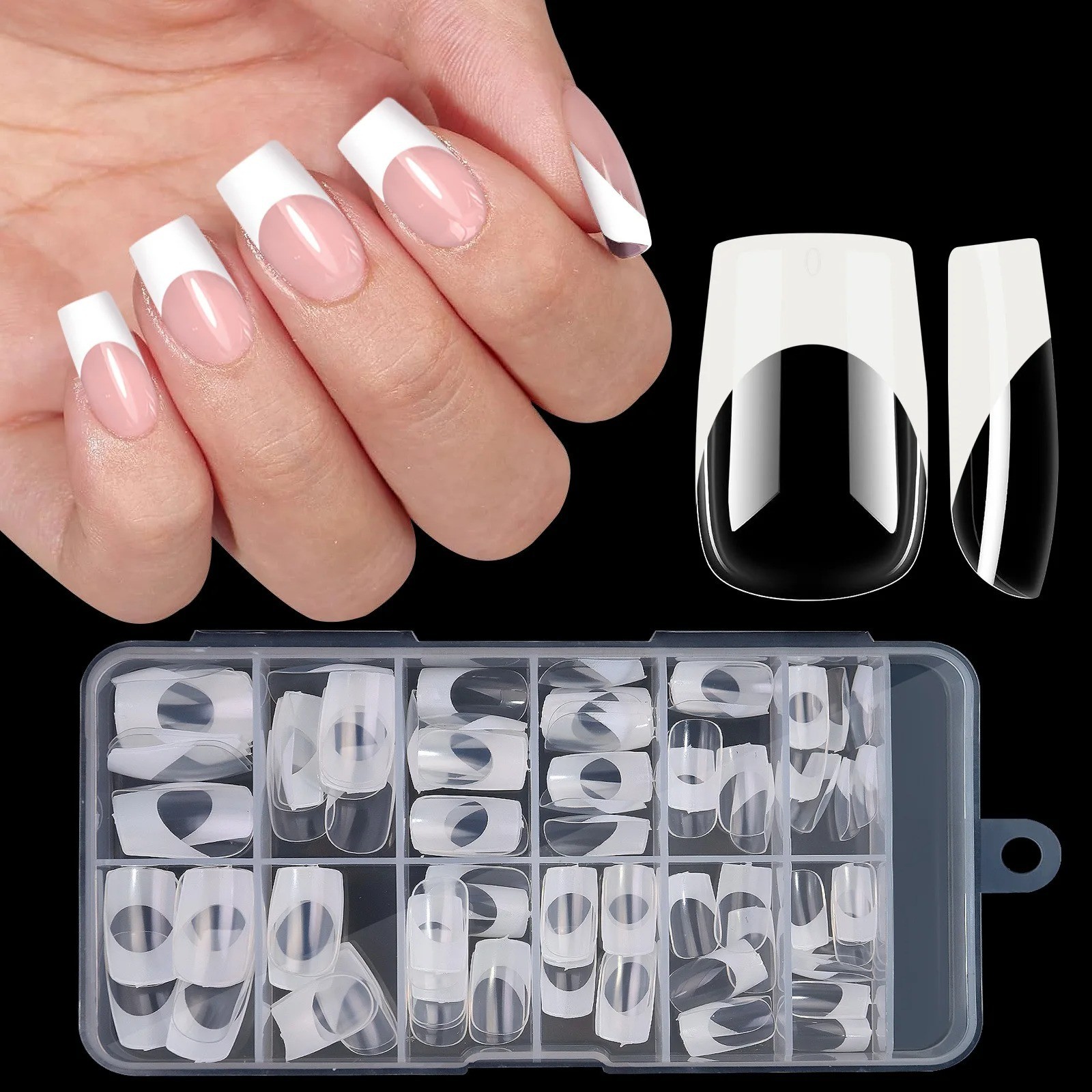120PCS French Acrylic False Nails Medium Square Full Cover Press On Tips USA