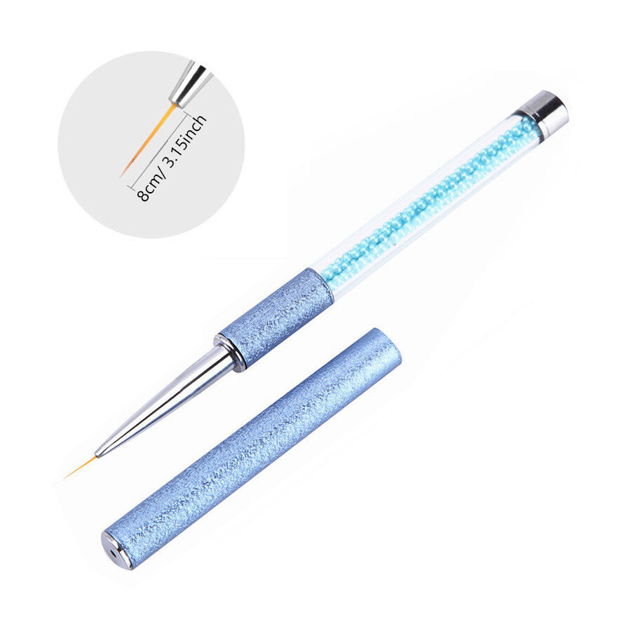 3Pcs Nail Art Liner Brush, Pearly Blue Beaded Pen for Drawing Lines, Flowers