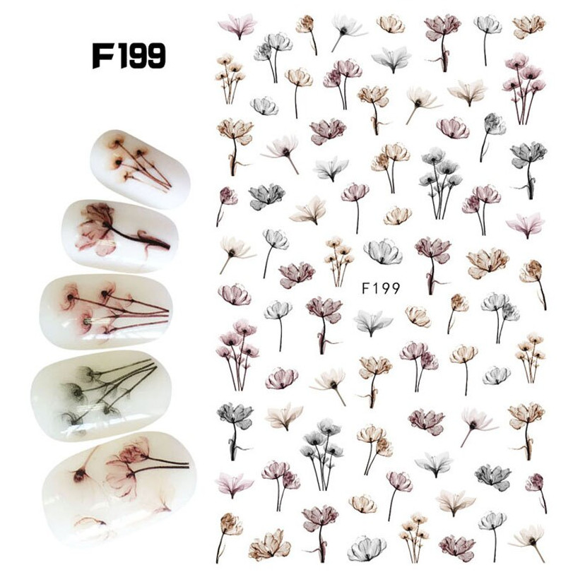 Nail Art Decals Stickers Transfers Water Effect Brown Flowers Floral F199 NS51