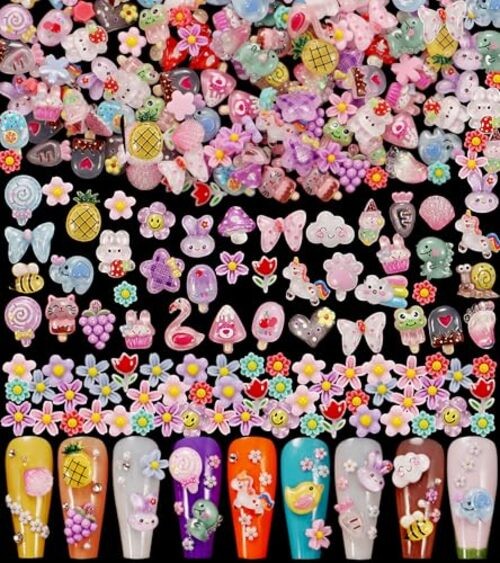 1 Pack of 250pcs Cute & Sweet 3D Nail Charms for Acrylic Nails, Multicolor A