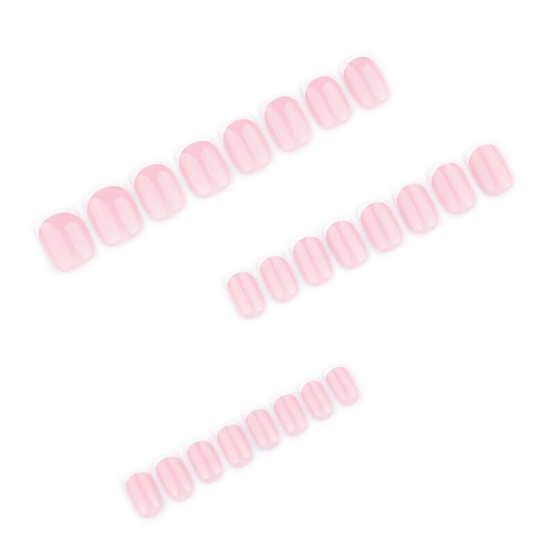 24 Pieces Pink Glossy French Tip False Nail Short Square Design for Women Girls