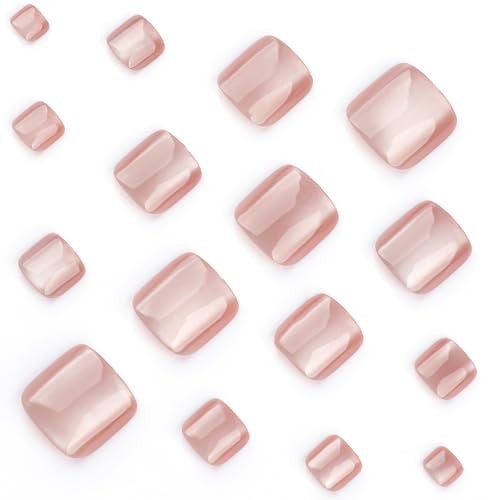 Press on Toenails for Women Short Toe nails Press ons Nude Pink Fake Cat Eye