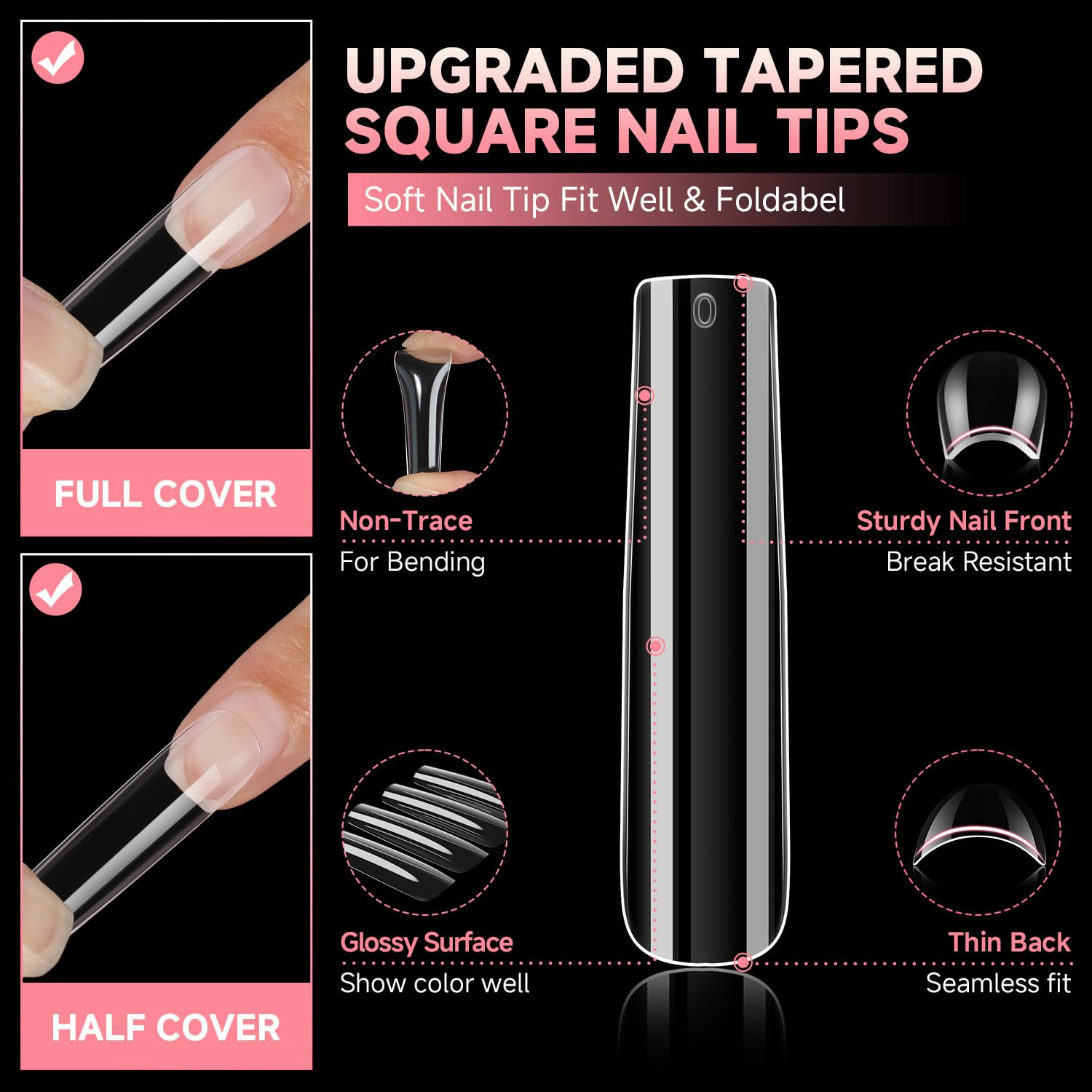 Nail Tips Square Fake Gel Nails Tips 120 PCS No C Curve XXL Extra Long Full C…