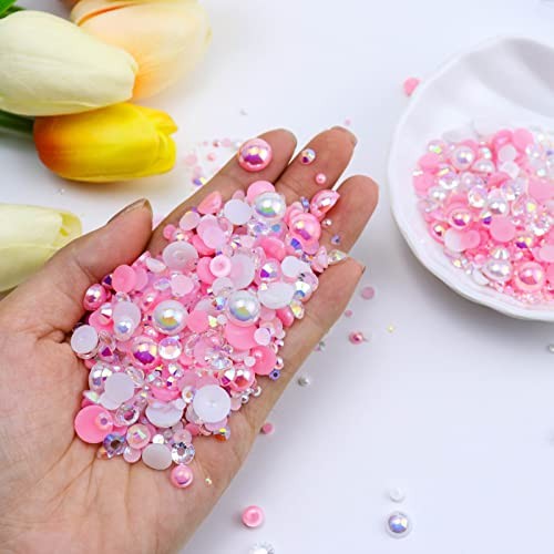 60g Flatback Pearls and Rhinestones for Crafts, 3620PCS 2mm-10mm Mix for Nails