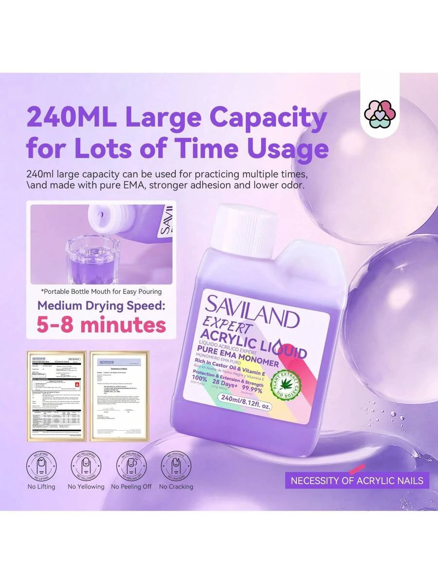 8OZ EMA Acrylic Liquid Monomer Professional Nail Kit Brush Dappen Dish Mat