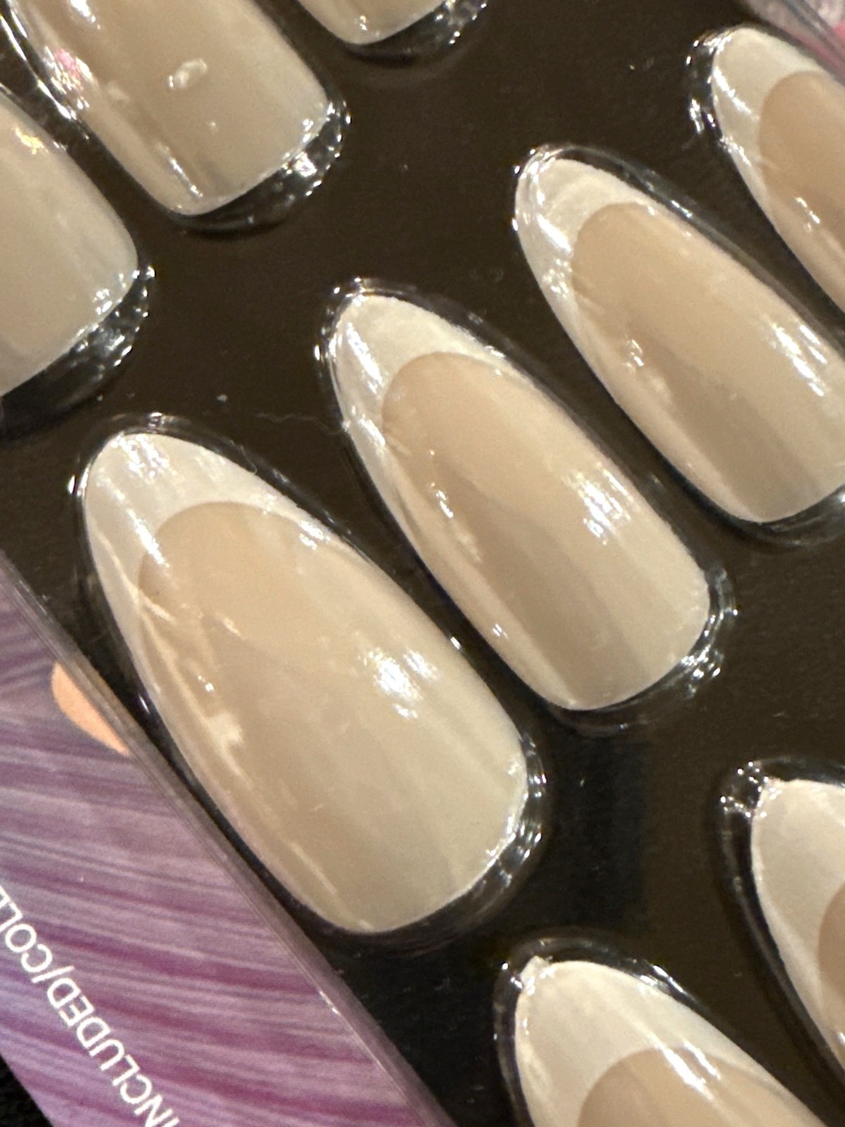 12pc Long Almond Chrome Nails #C37598 Opal Waters L.A. Colors Shiny French Tips