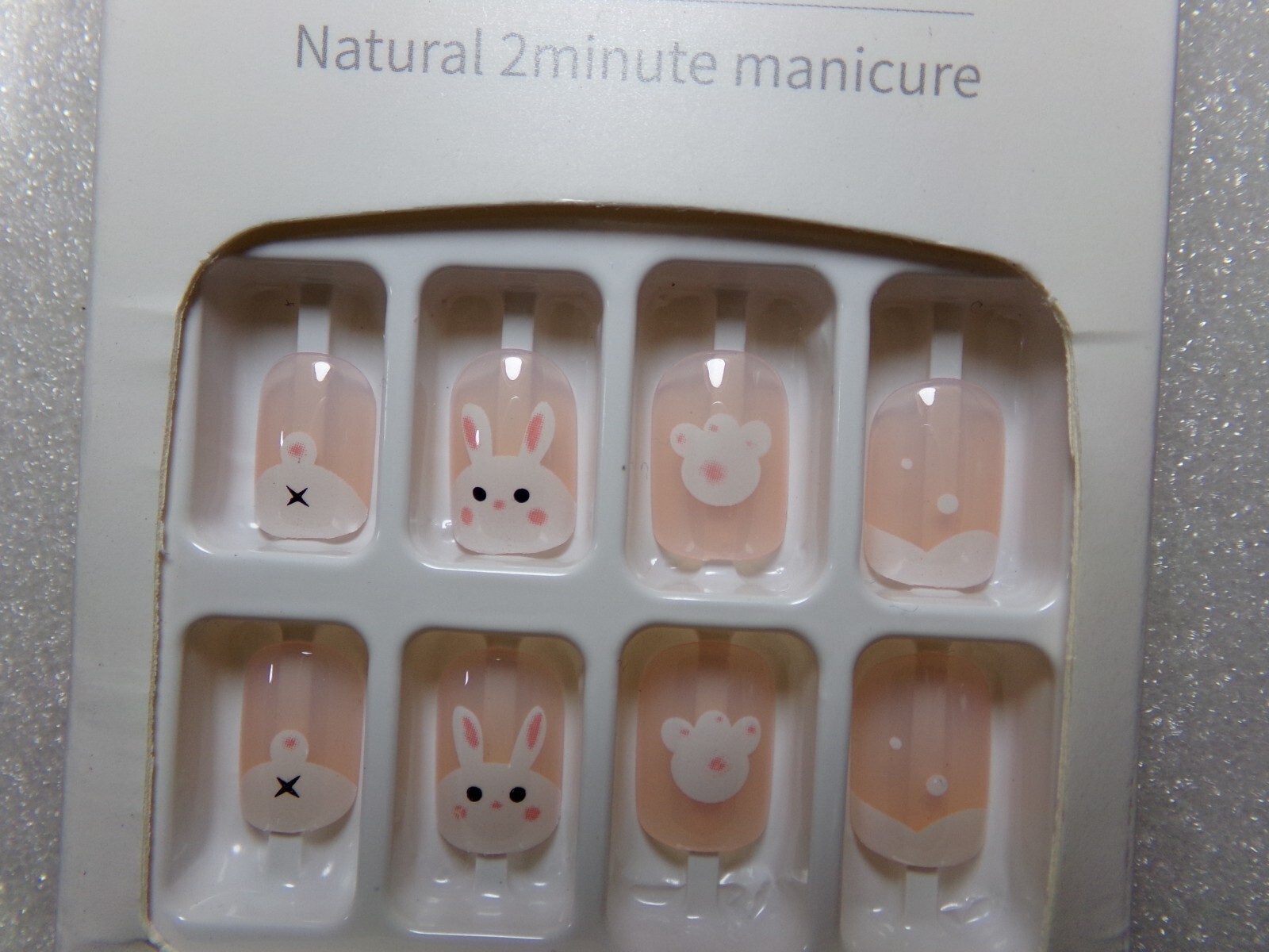 Do it Yourself Nails Bunny Rabbit glue on Shiny Short, Easter spring