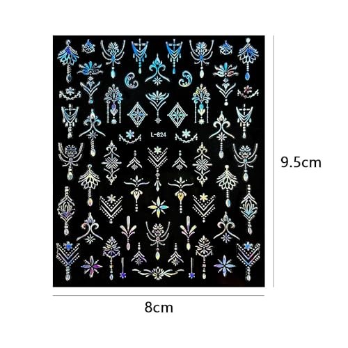 Laser Gold Nail Stickers BOH Nail Decals Star Lines Nail Designs Color A32