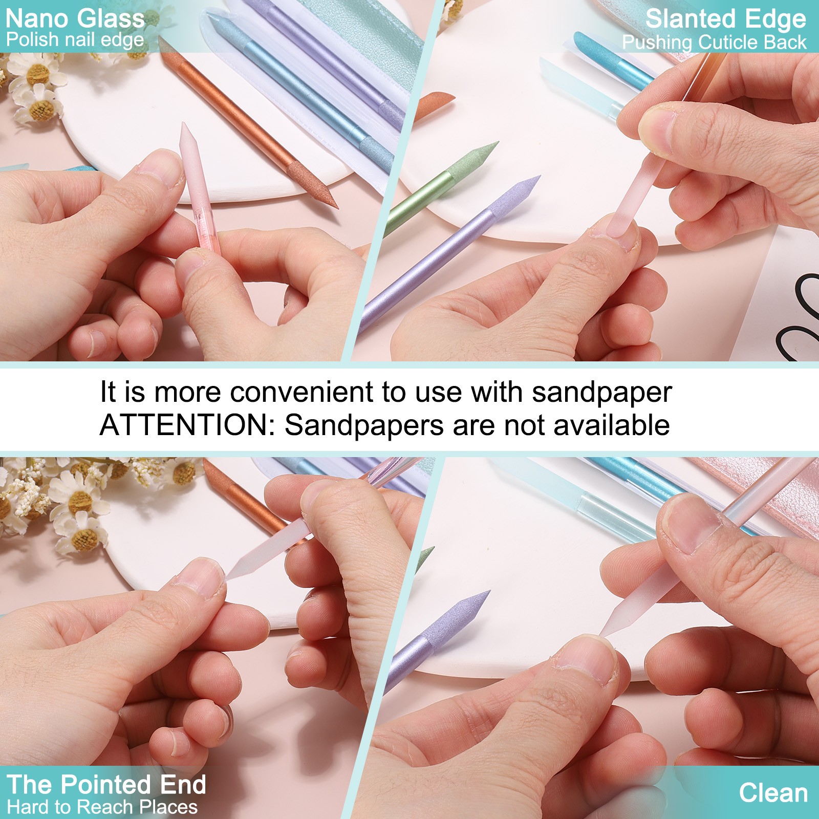 Glass Cuticle Pusher Crystal Manicure Stick for Nail Care, Gray Blue