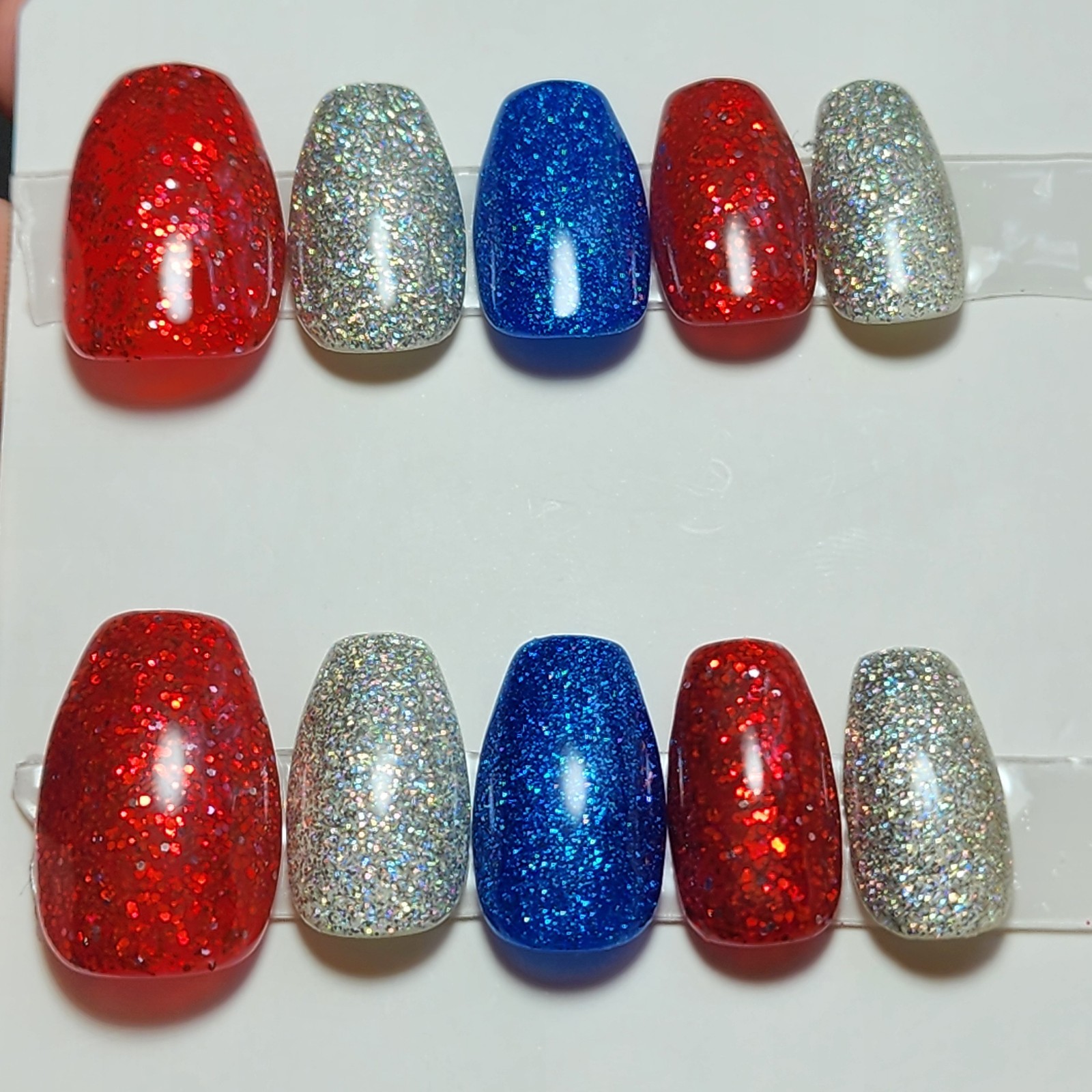 Red White And Blue 4th Of July Handmade Press On Medium Ballerina Nails