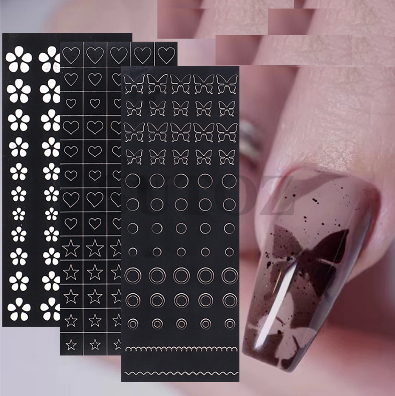 Hollow Painting Nail Stickers French Butterfly Star Heart Snowflake Pattern NS43