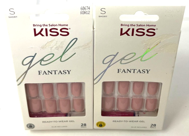 (2) Kiss Gel Fantasy Nails New In Packaging 60674 KGN12 Mauve Pink Shiny