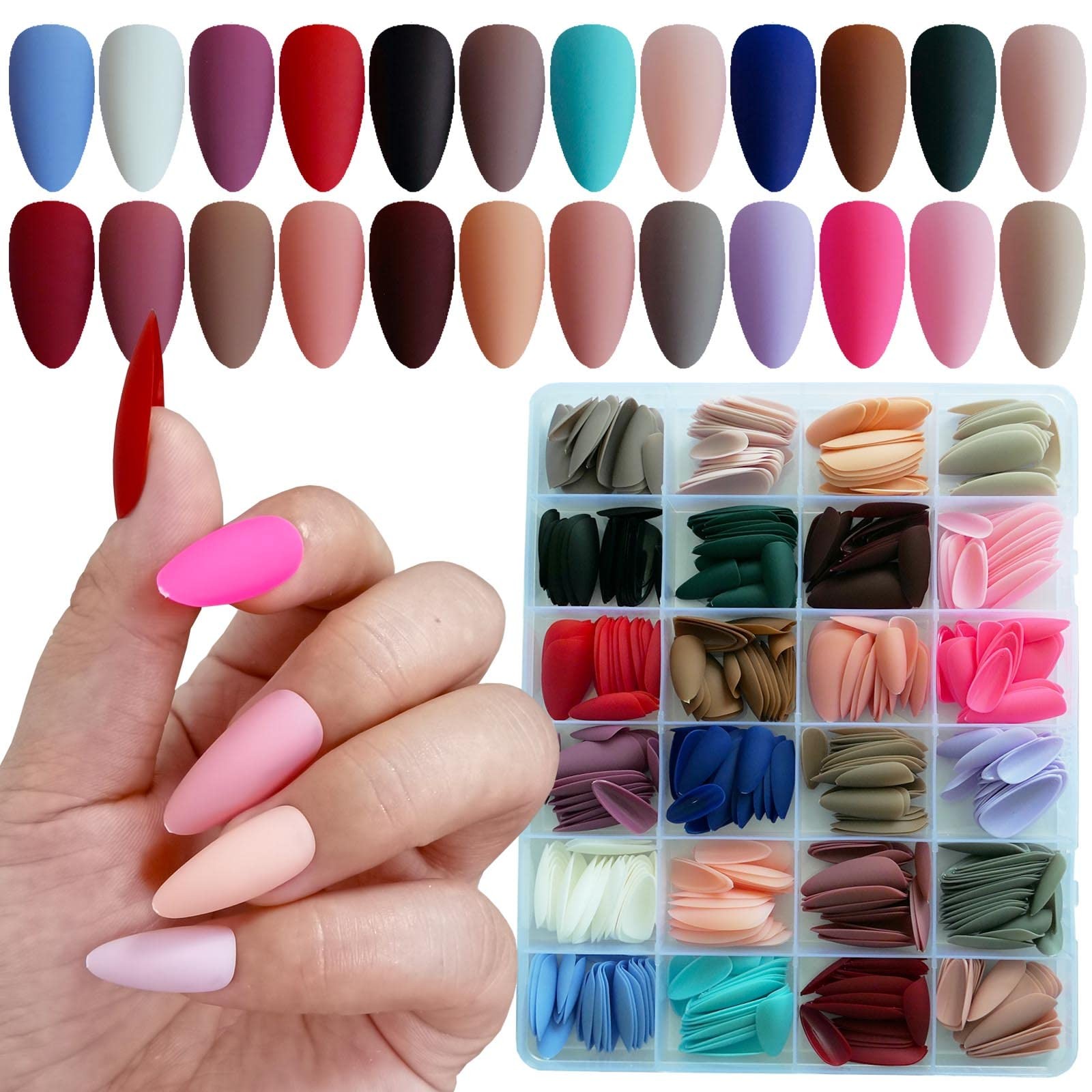 576pc Almond Press on Nails Medium Fake Nails Short Stiletto Acrylic Nails Pr…