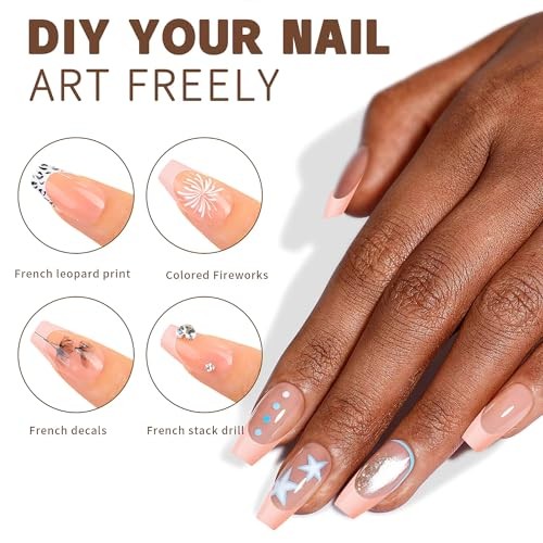 French Gel Nail Tips, 150Pcs Almond French Tip Press on Nails with Pre