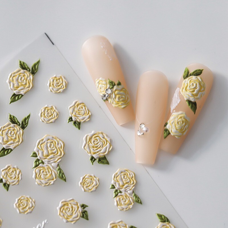 3D Yellow Rose Nail Art Stickers, Flowers Nail Stickers (265)