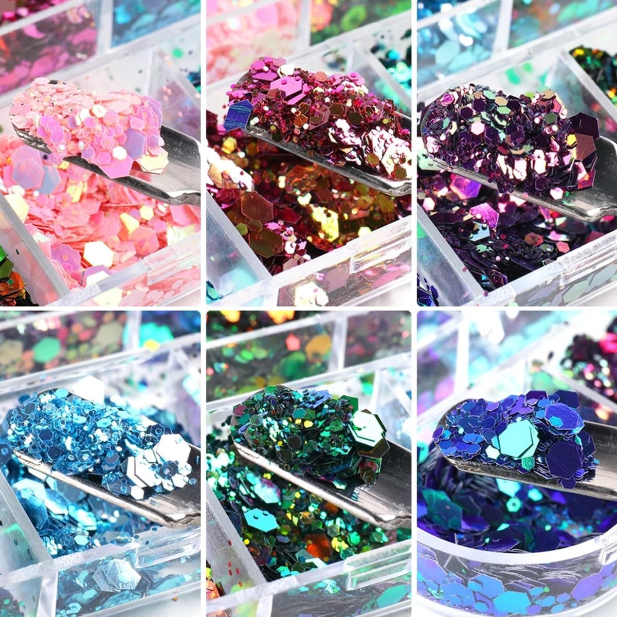 12 Grids Chameleon Nail Art Sequins Hexagon Nail Glitter Holographic Process …