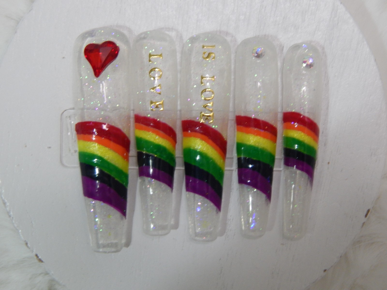 Luxury Handmade Press-On Nails I Reusable I Glow Love is Love I Coffin Shape 3XL