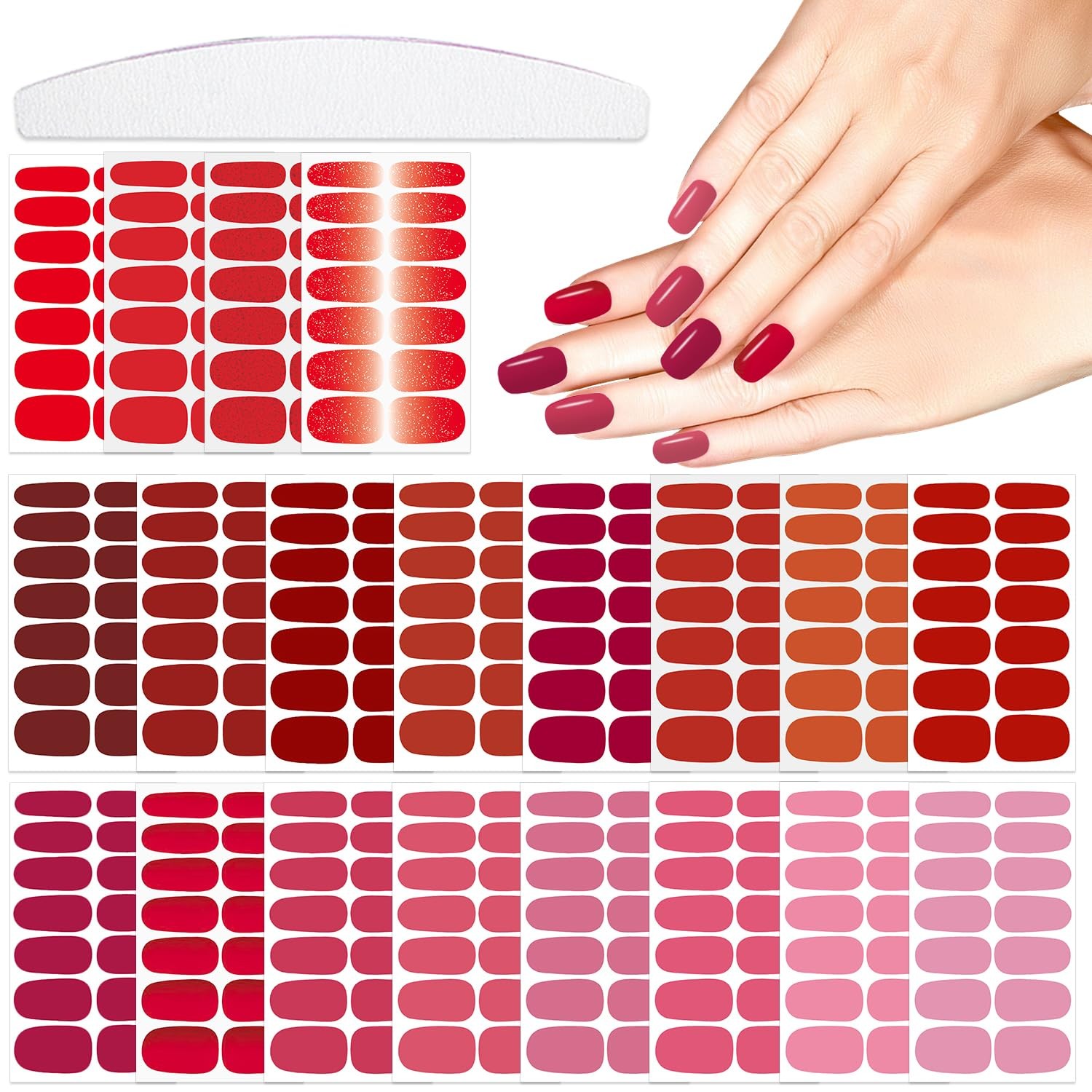 20 Sheets 280 Pcs Red Nail Stickers Full Nail Wraps，Solid Nail Polish Strips …