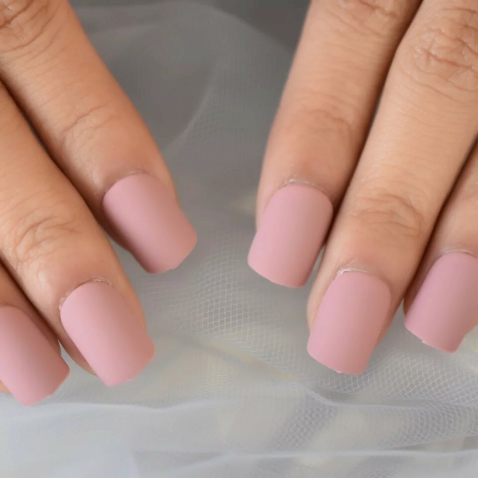 Matte Mauve Short Press on nails Glue On square Dusty Rose Soft Pink