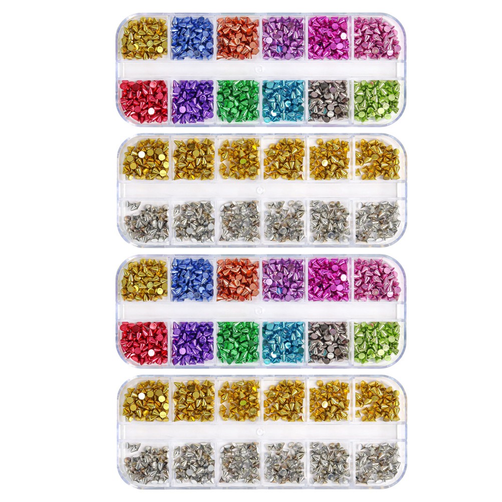 4 Boxes Nail Punk Art Metal Charms Manicure Accessories Tool