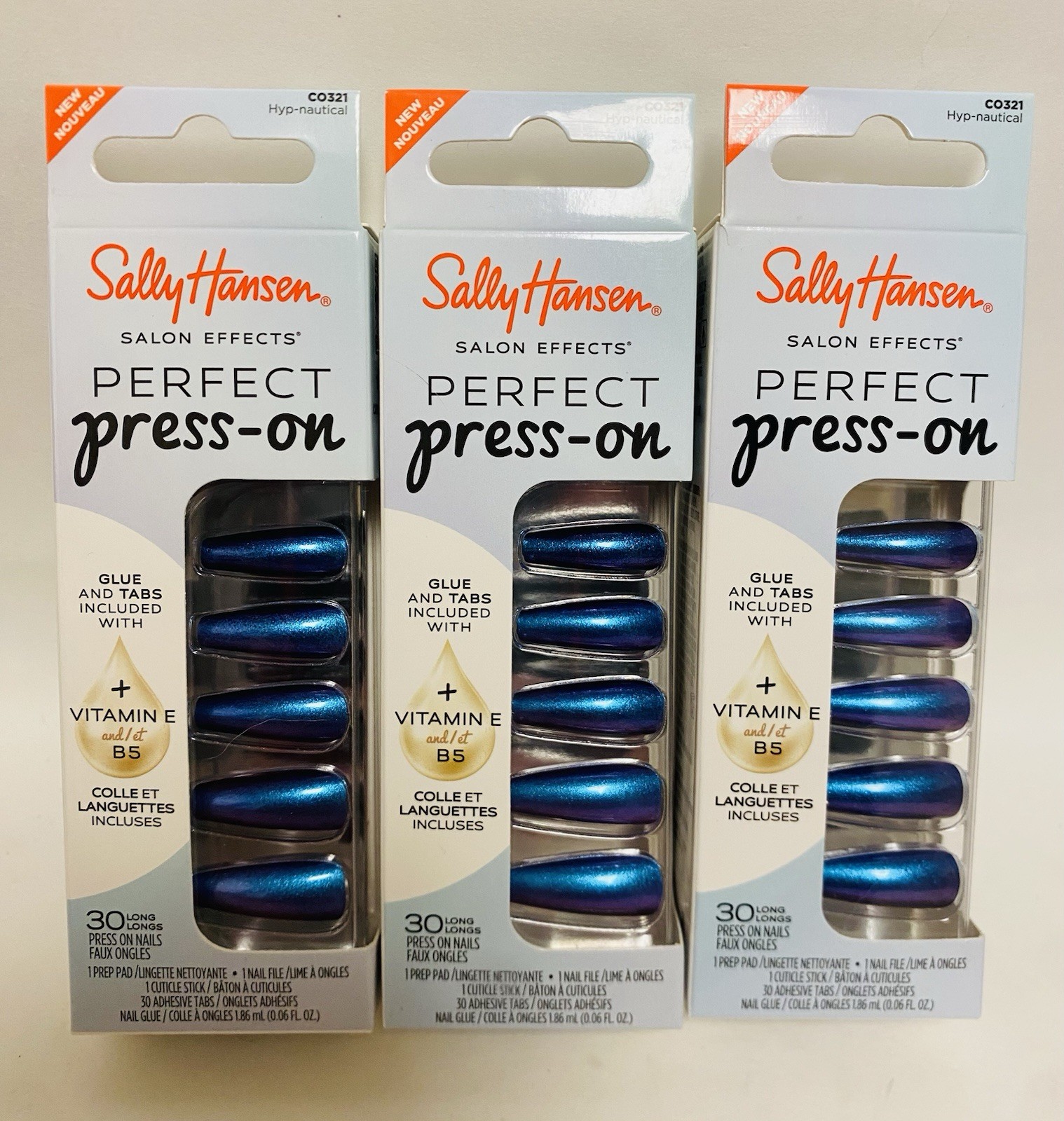 3 New Sally Hansen Salon Effects Perfect Press On Nails Hyp-nautical CO321